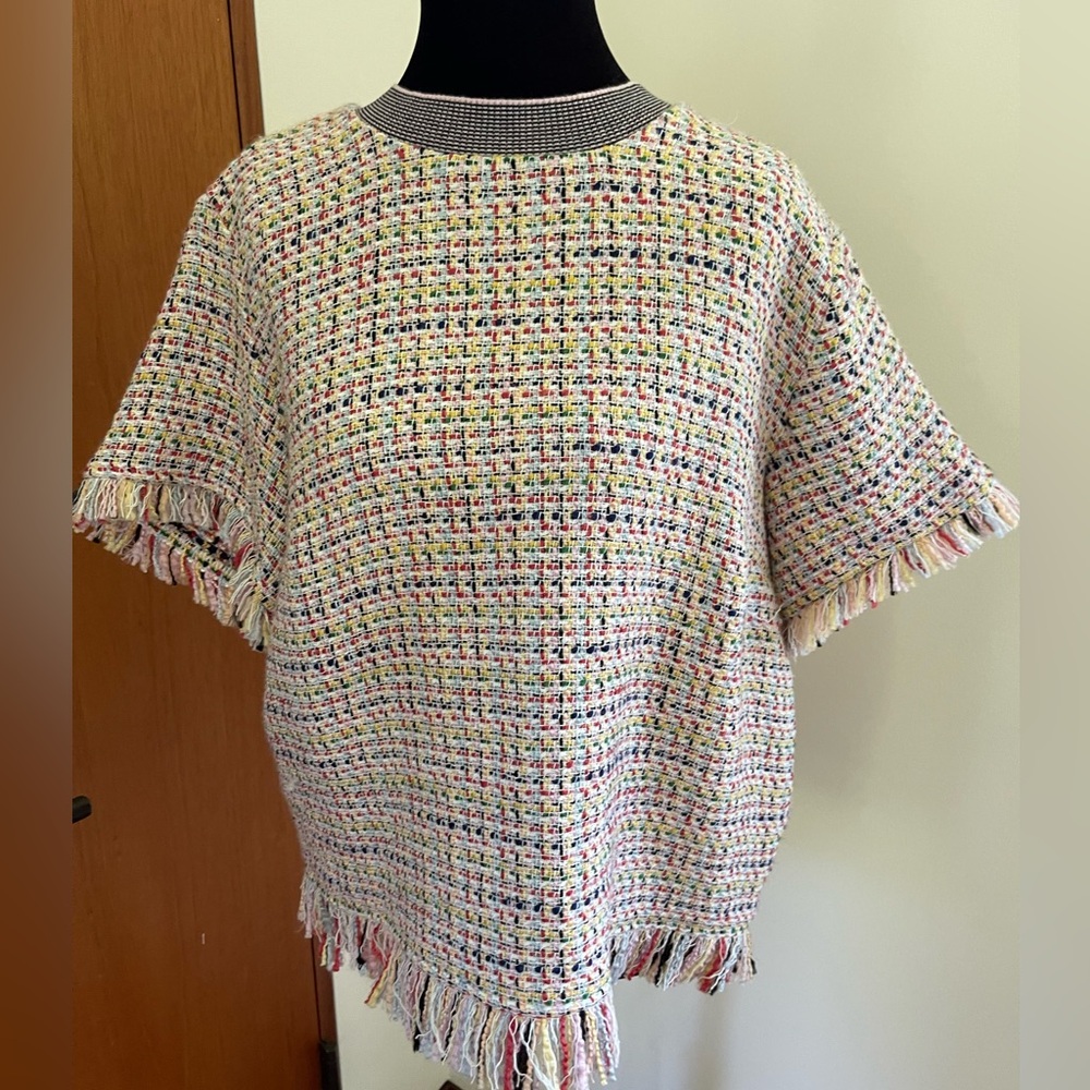 Zara Woman Colorful woven fringe top. Size Medium